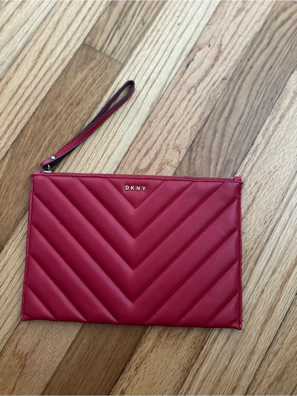 DKNY Red Quilted Chevron Wristlet Clutch
